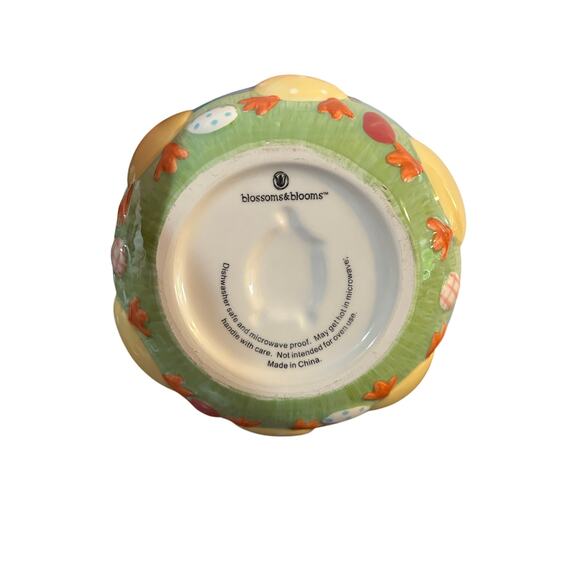 Blossoms & Blooms Ceramic Easter Basket Candy Bowl Chicks Eggs Spring - Picture 6 of 6